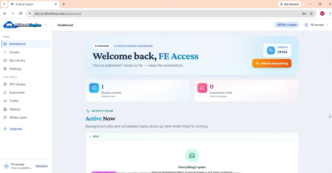 AI Book Engine Dashboard Billing and Account Access