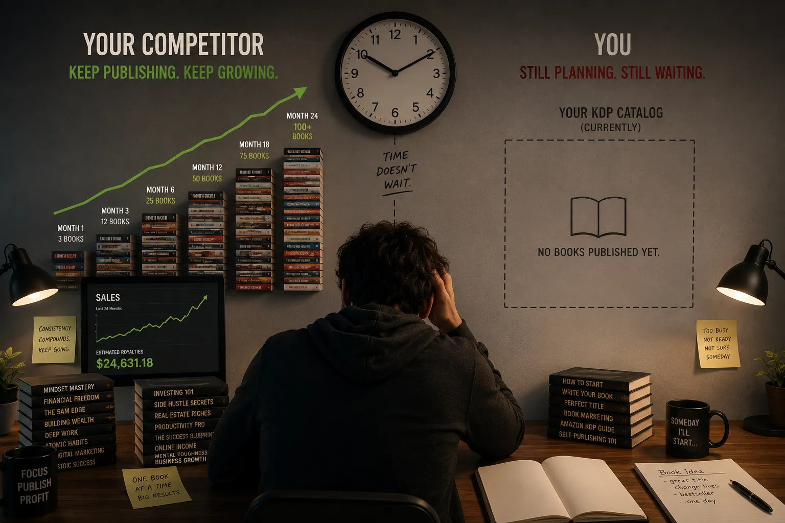 Competitor catalog growing while your KDP shelf stays empty — time keeps moving