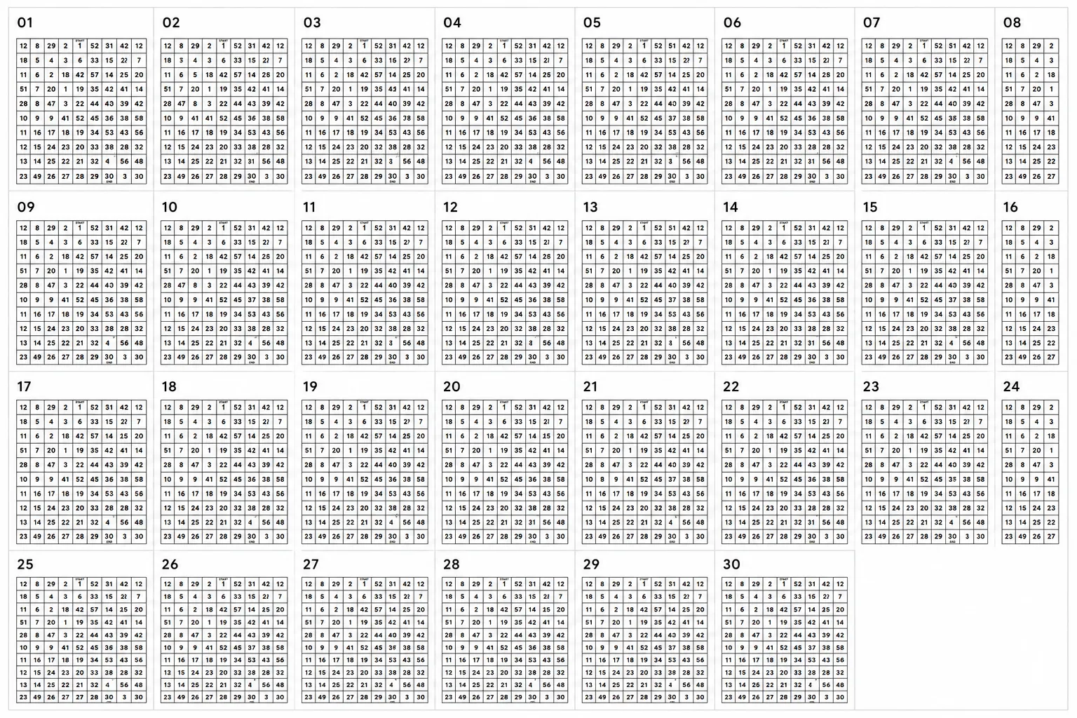 Grid of dozens of generated pages laid out like a contact sheet