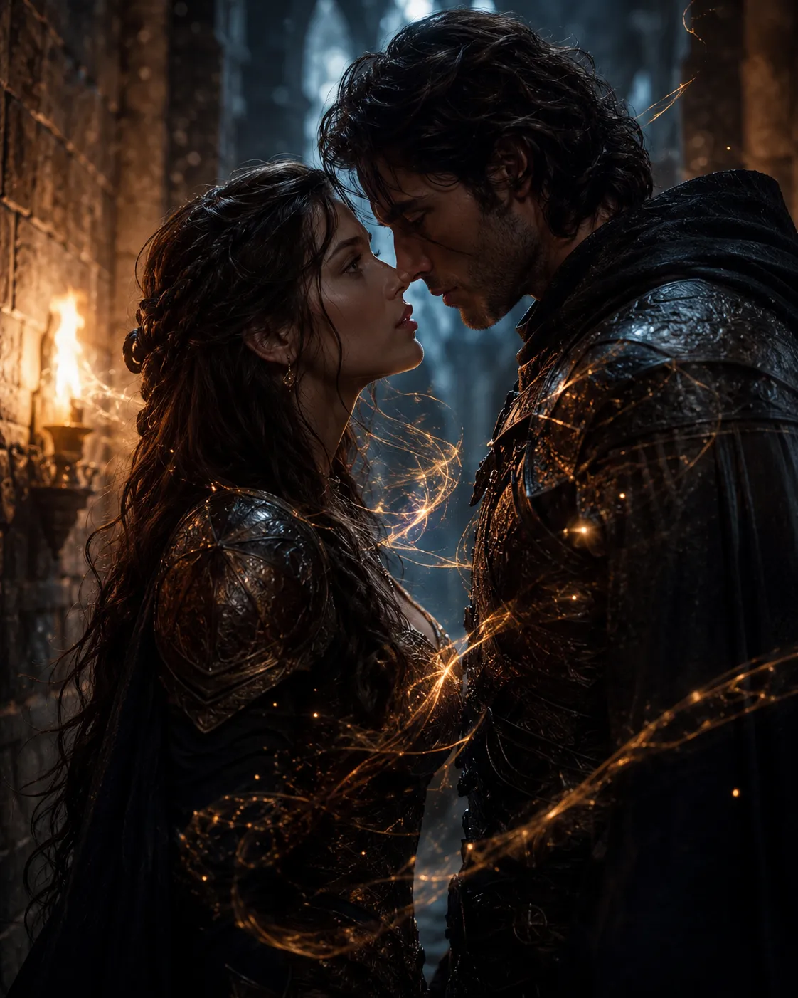 Romance tension — near-kiss bond moment between rivals