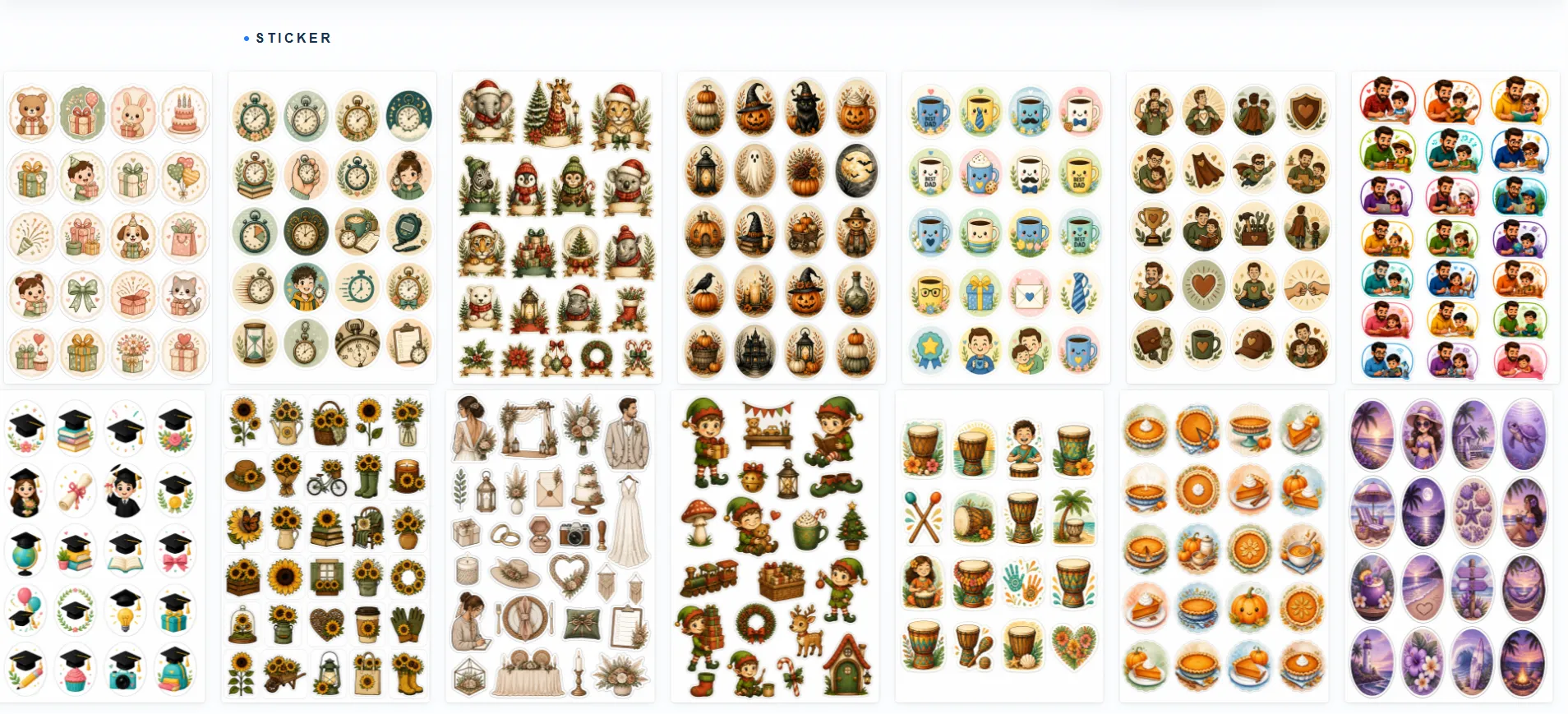 Etsy sticker sheets generated during Imagine AI testing