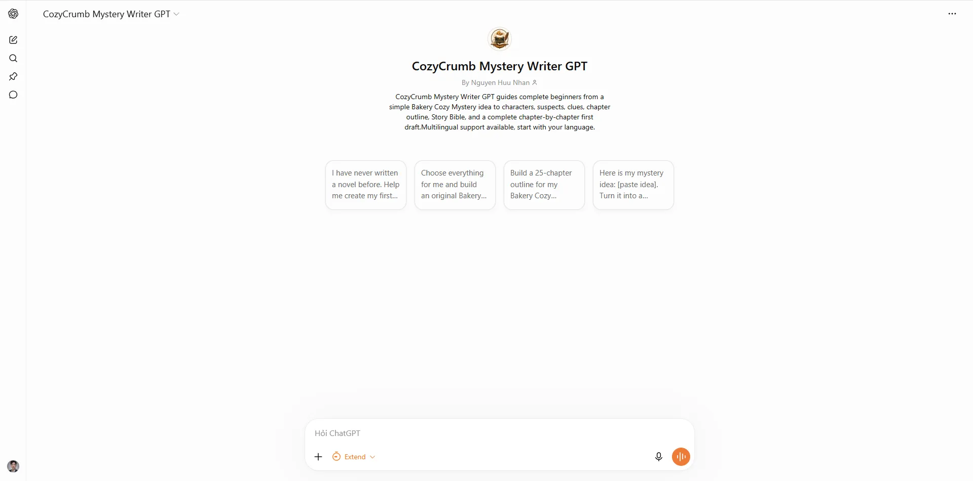 CozyCrumb Story Setup Wizard asking the next plain question